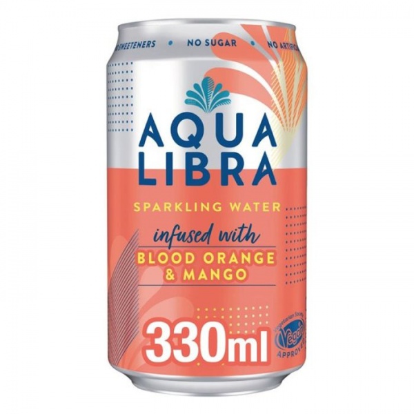 Aqua Libra Orange & Mango Sparkling Water Can 330ml (24 Pack)