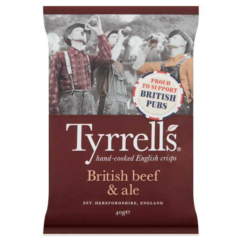 Tyrrell's British Beef & Seasoned Ale Crisps 40g (24 Pack)