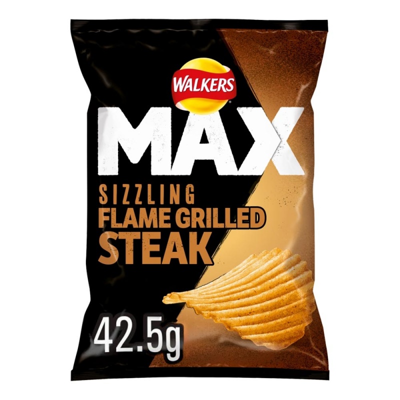 Walkers Max Sizzling Flame Grilled Steak Ridged Crisps 42.5g (24 Pack)